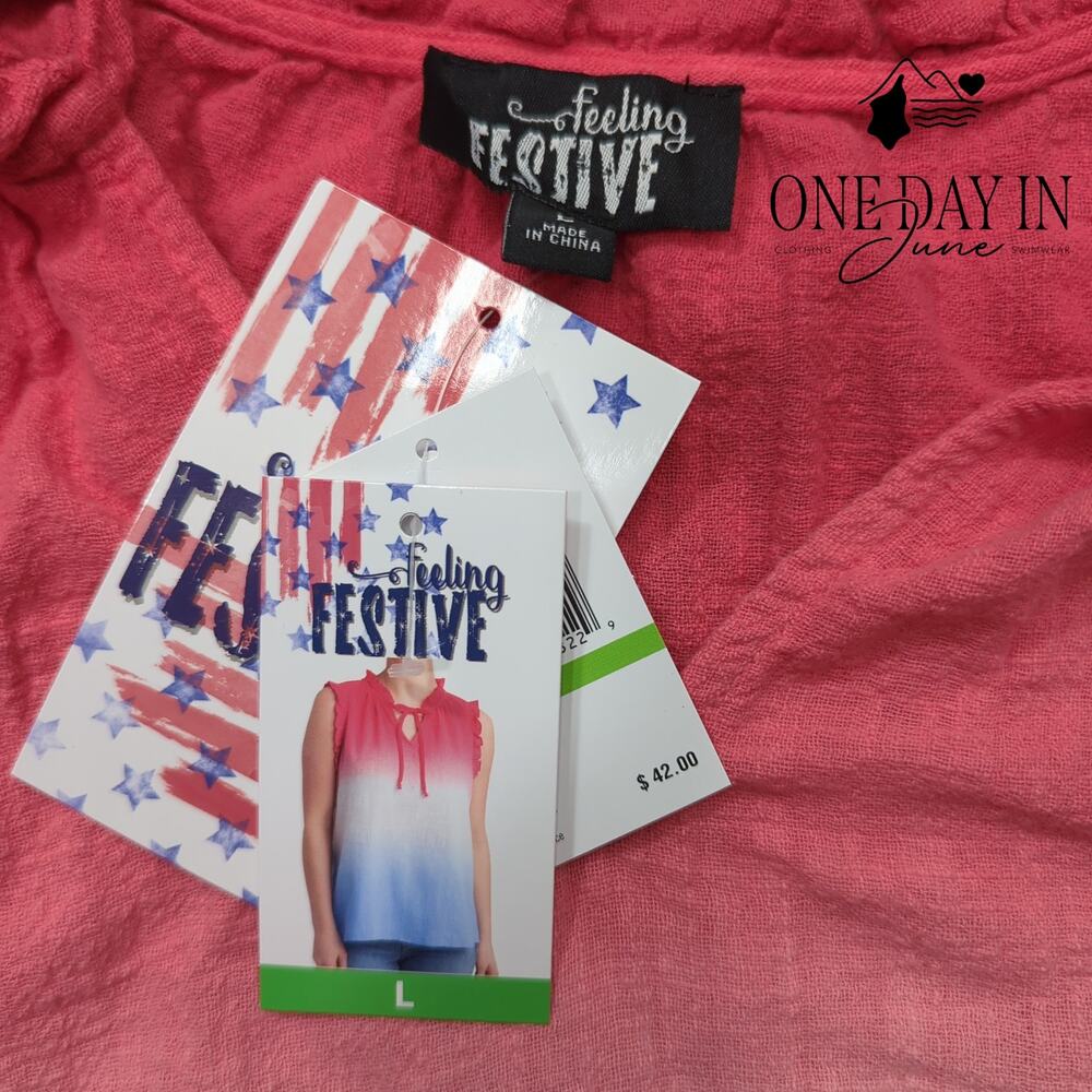 Feeling Festive Sleeveless Hombre Top Size L - Picture 2 of 5